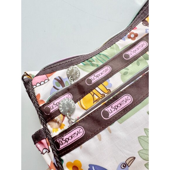 LESPORTSAC Jungle Animal Print Nylon Logo Grosgrain Trim Shoulder Bag Purse - Picture 4 of 15